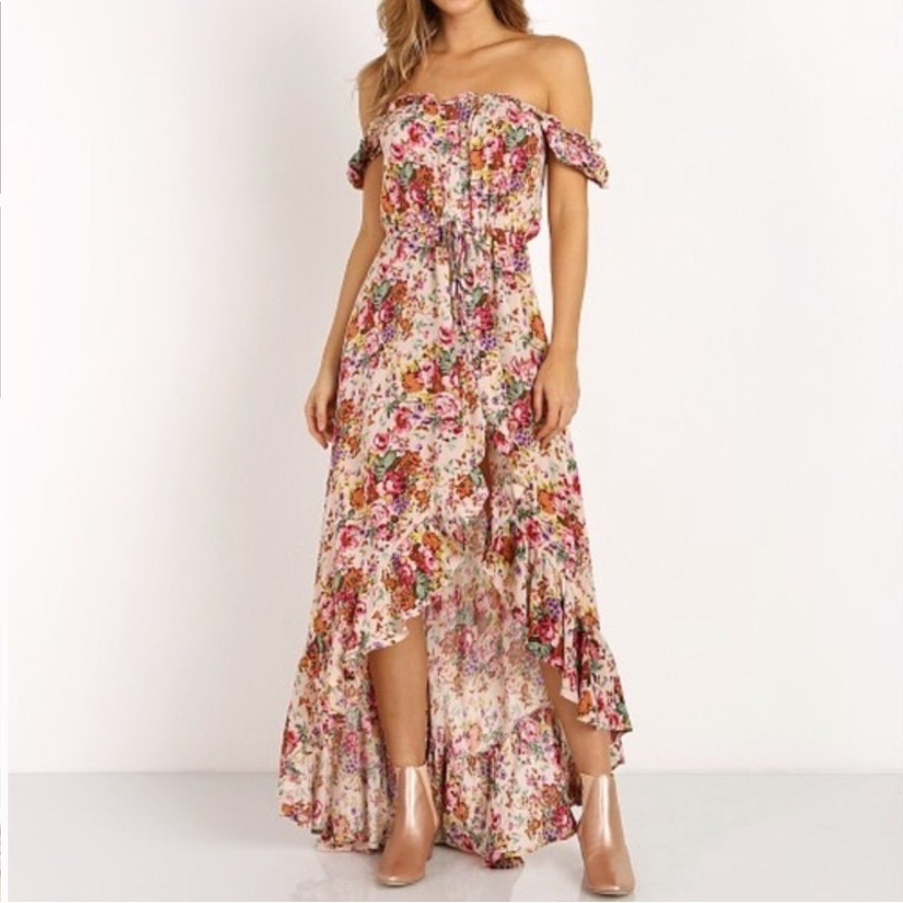 Auguste Willow Day Floral hi-low off shoulder beach vacation Dress